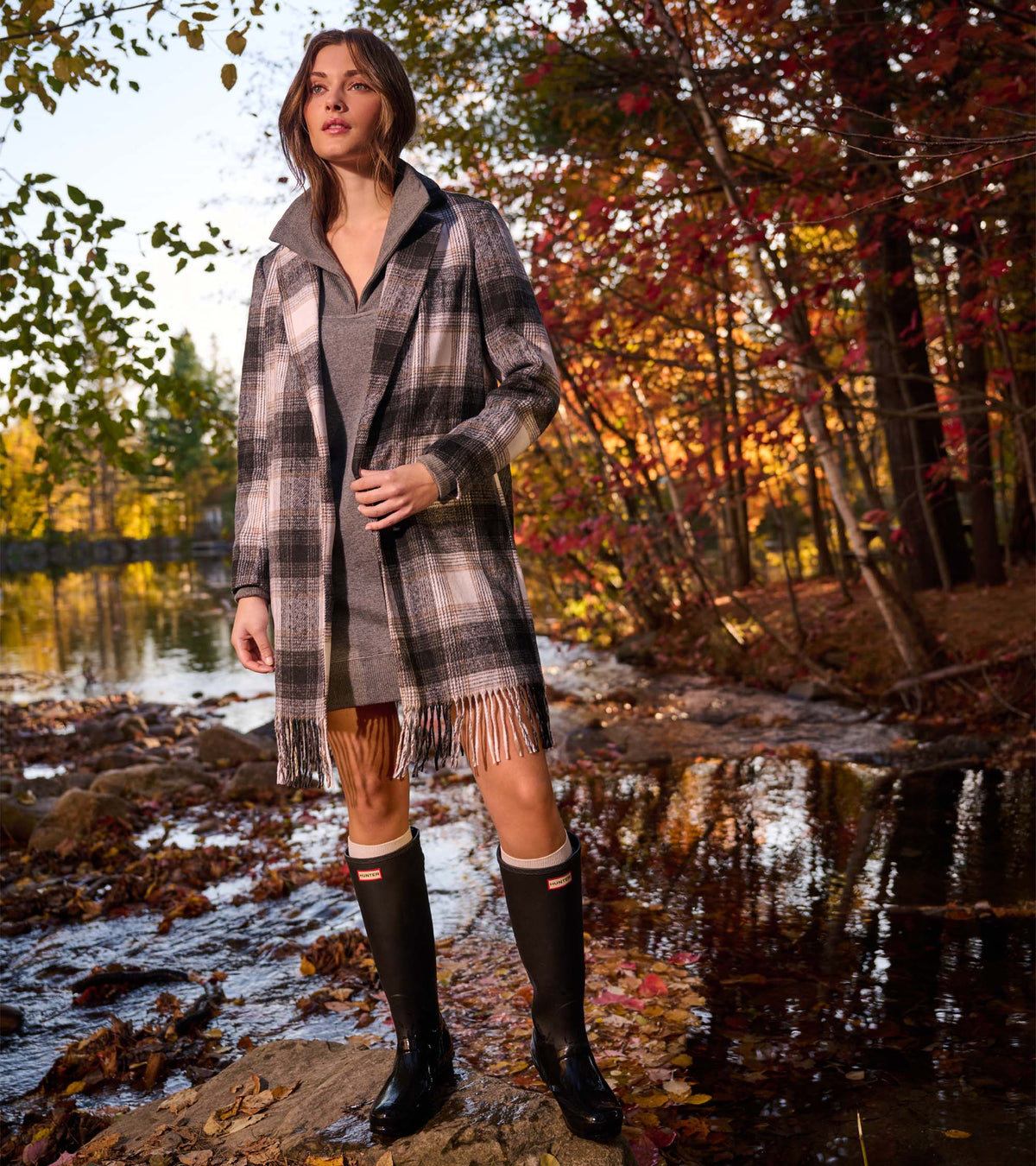 Fringe Jacket - Black and Taupe Plaid - Hatley Women