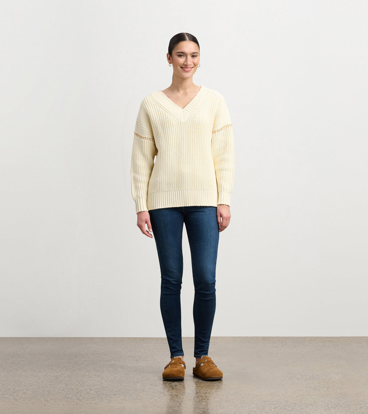 V-Neck Slouchy Sweater - Cream - Hatley Women