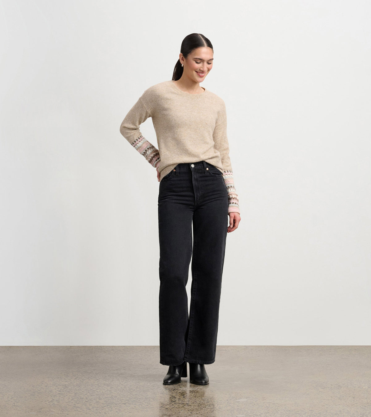 Jacquard Cuff Sweater - Oatmeal Melange - Hatley Women