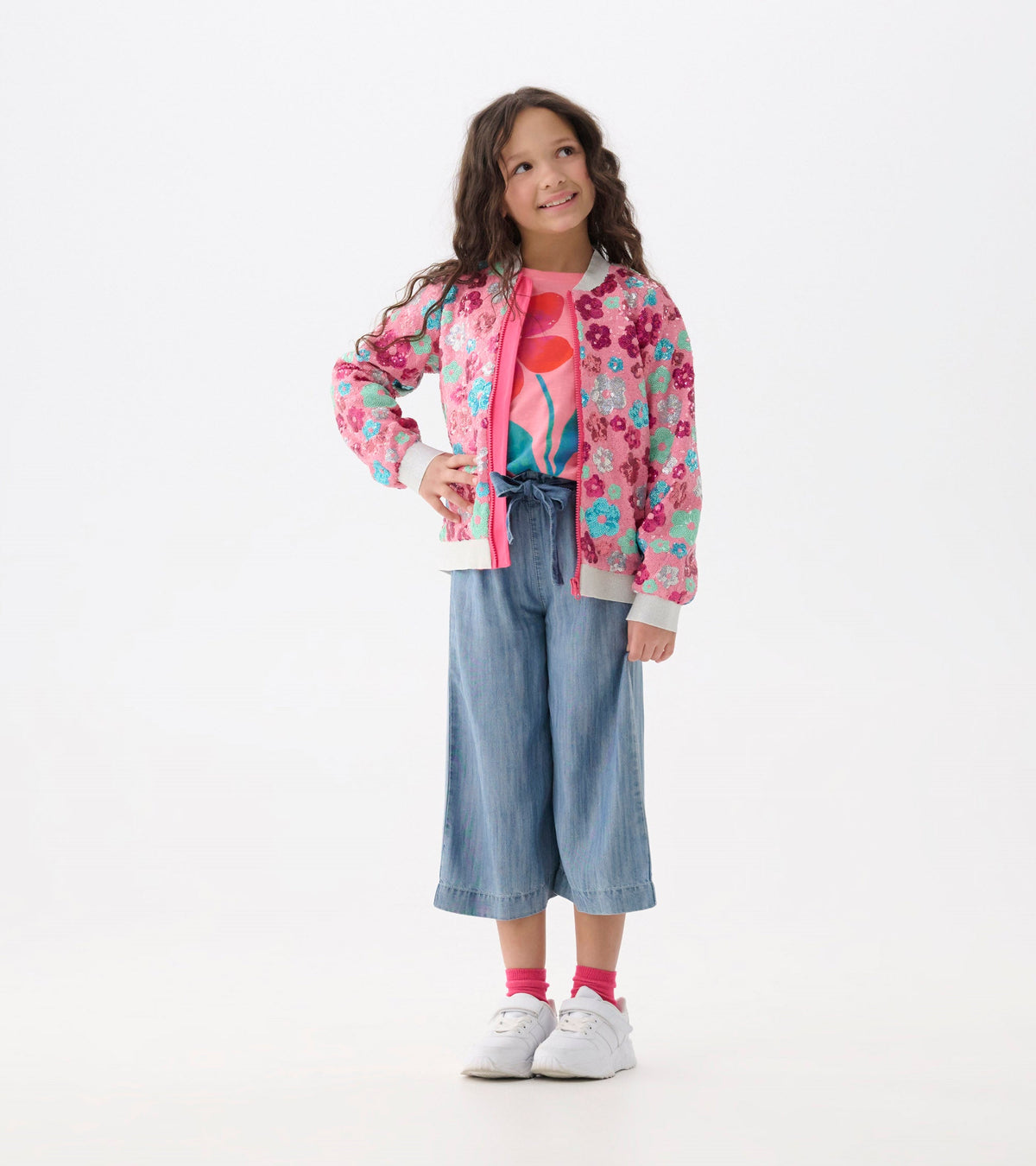 Girls Smokey Blue Wash Cropped Paperbag Pants - Hatley Girls