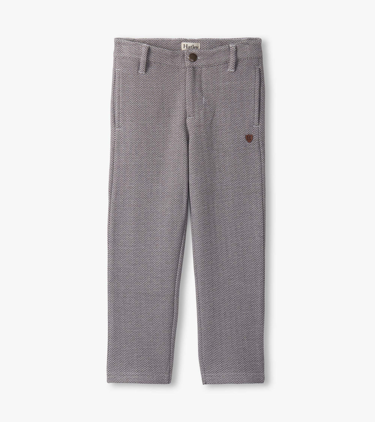 Boys Dark Grey Herringbone Straight Leg Pants - Hatley Boys