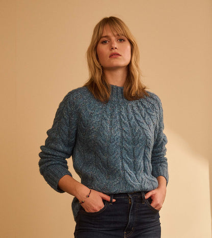 Dylan Cable Knit Sweater - Blue Heather - Hatley Women