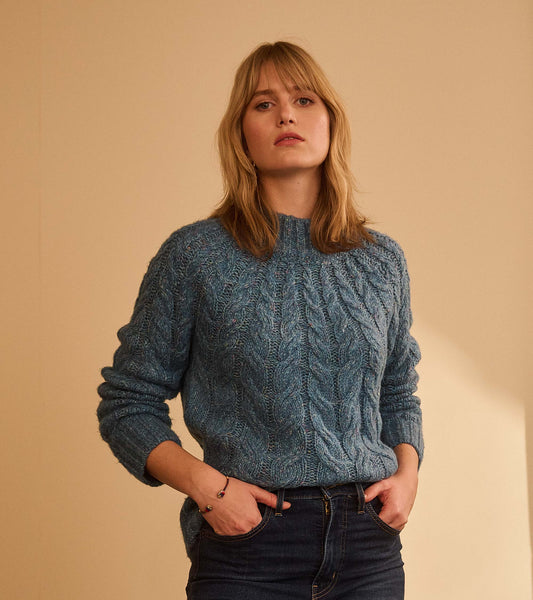 Dylan Cable Knit Sweater - Blue Heather - Hatley Women