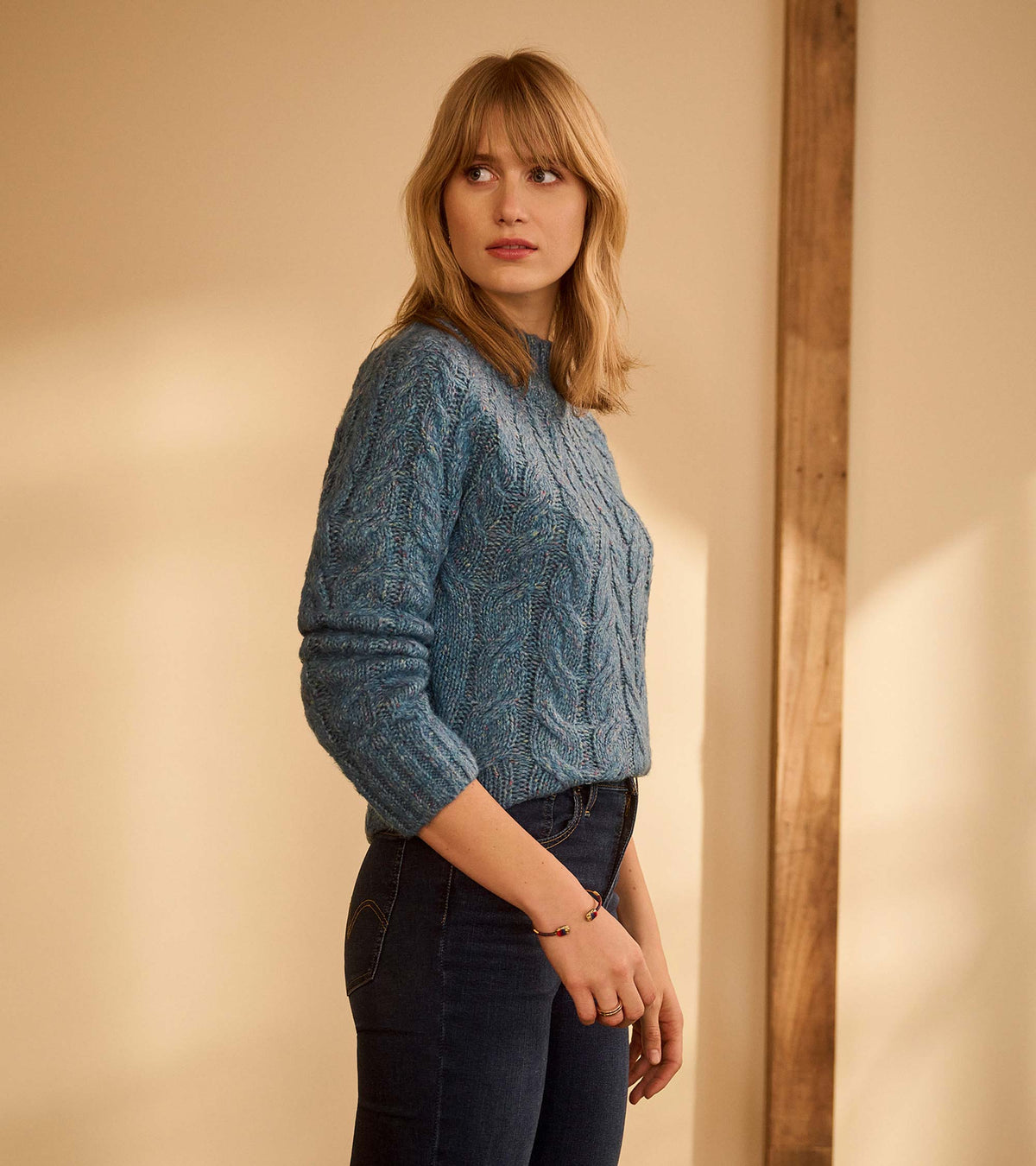 Dylan Cable Knit Sweater - Blue Heather - Hatley Women