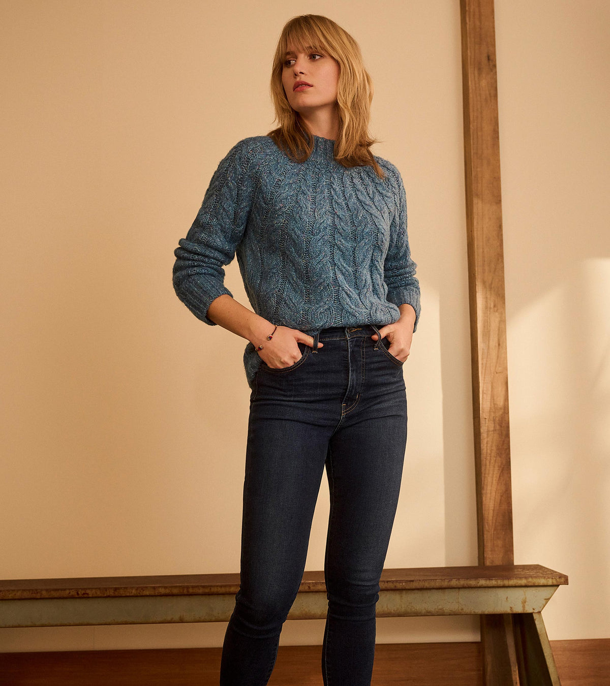 Dylan Cable Knit Sweater - Blue Heather - Hatley Women
