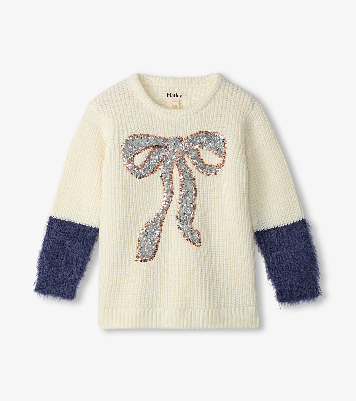 Girls Sequin Bow Fluffy Sleeve Sweater - Hatley Girls