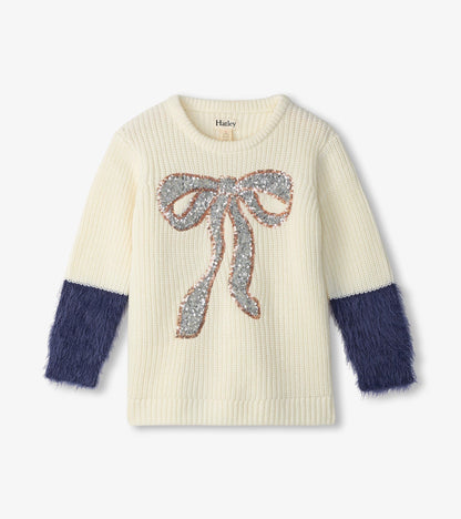 Girls Sequin Bow Fluffy Sleeve Sweater - Hatley Girls