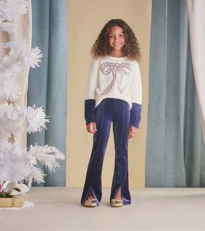 Girls Sequin Bow Fluffy Sleeve Sweater - Hatley Girls