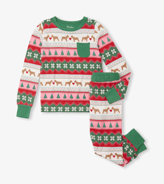 Girls Puppy Hearts Fair Isle Bamboo Pajama Set - Hatley Girls