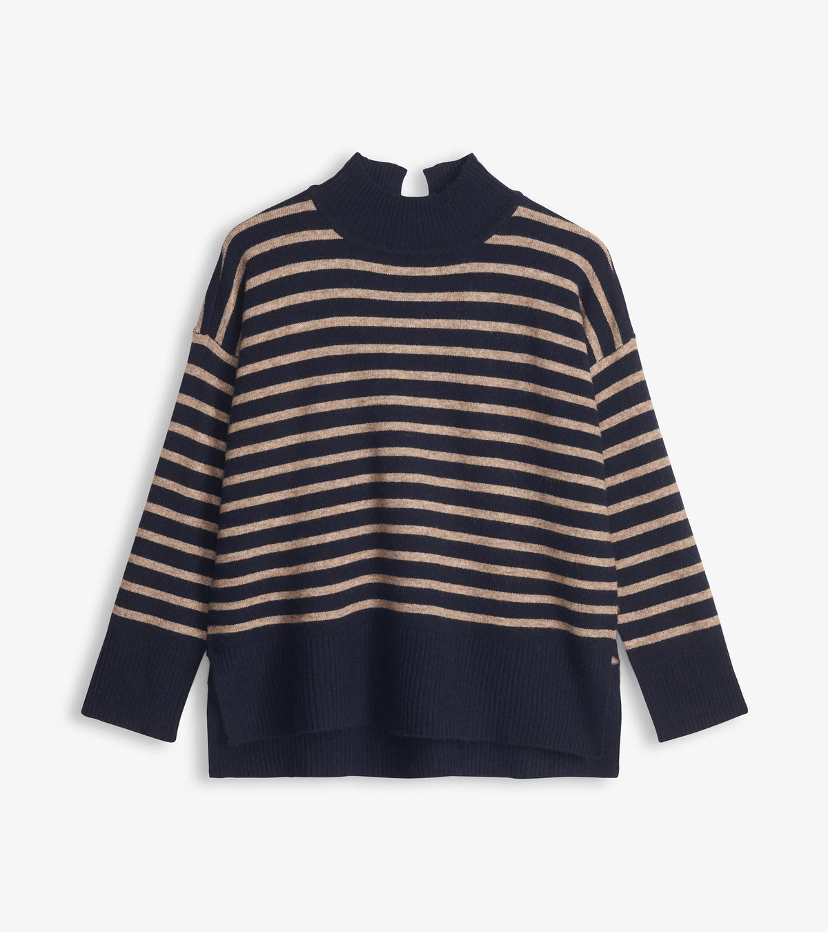 Mock Neck Tunic - Navy Taupe Stripes - Hatley Women