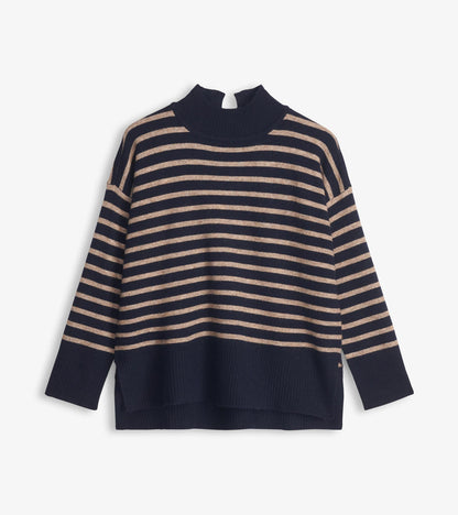 Mock Neck Tunic - Navy Taupe Stripes - Hatley Women