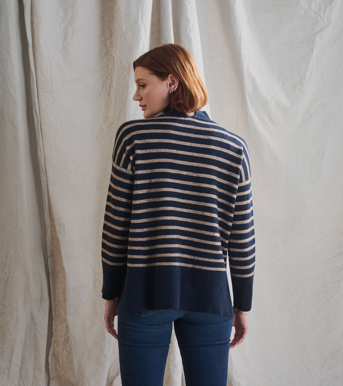 Mock Neck Tunic - Navy Taupe Stripes - Hatley Women