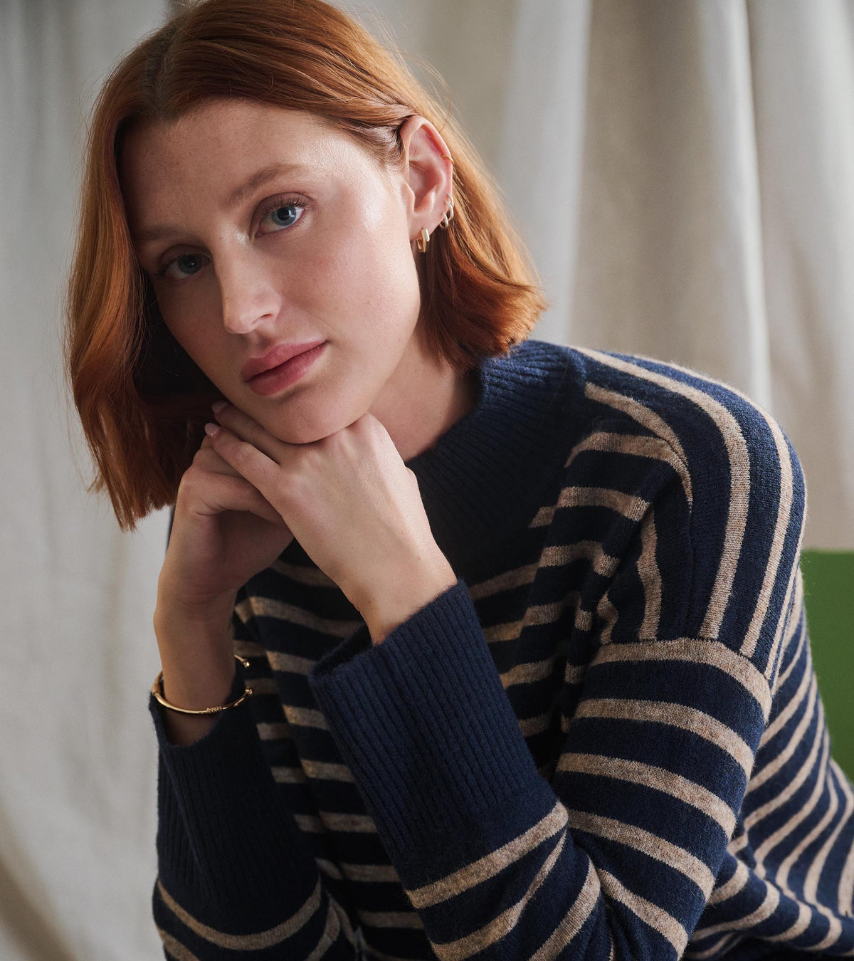 Mock Neck Tunic - Navy Taupe Stripes - Hatley Women