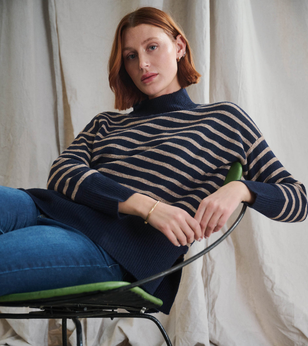 Mock Neck Tunic - Navy Taupe Stripes - Hatley Women