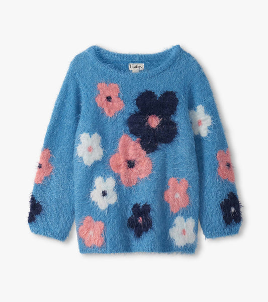 Girls Floral Cluster Furry Sweater - Hatley Girls