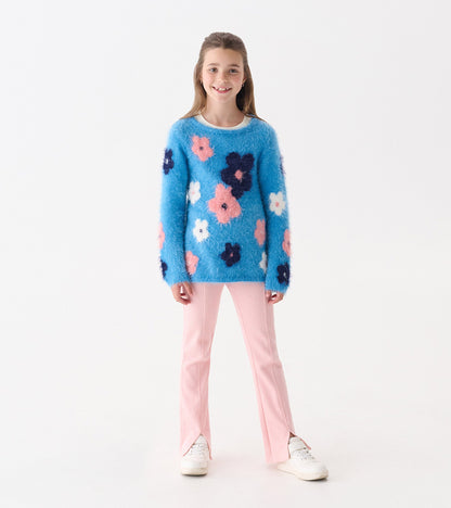 Girls Floral Cluster Furry Sweater - Hatley Girls
