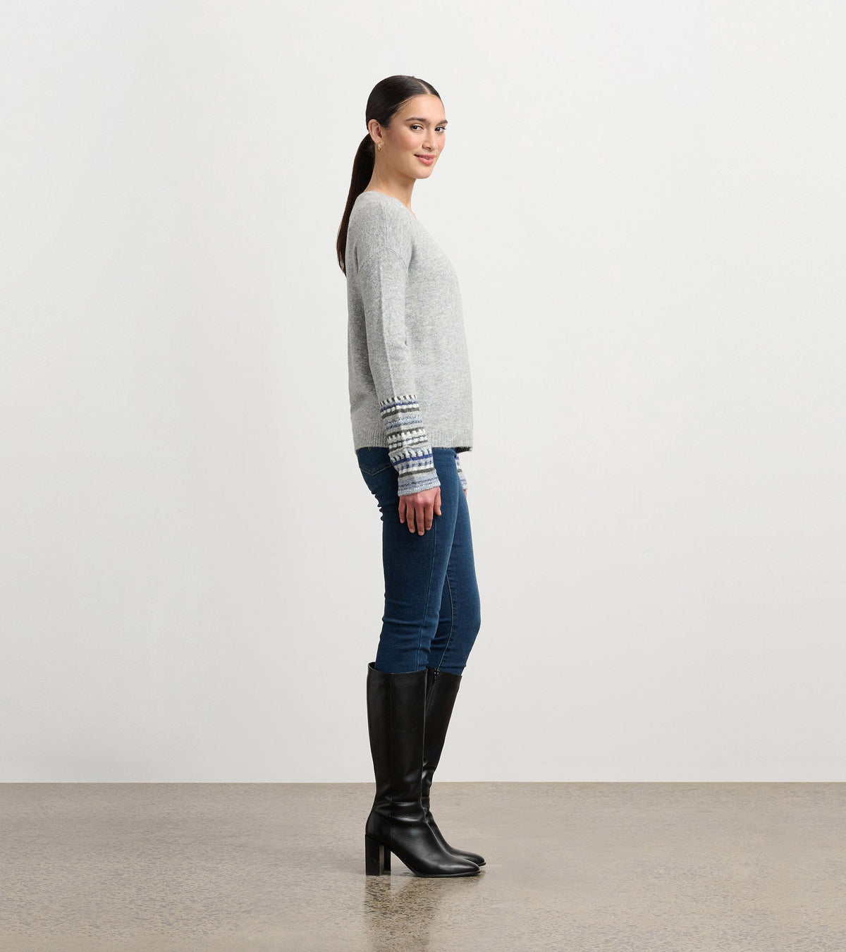 Jacquard Cuff Sweater - Grey Melange - Hatley Women