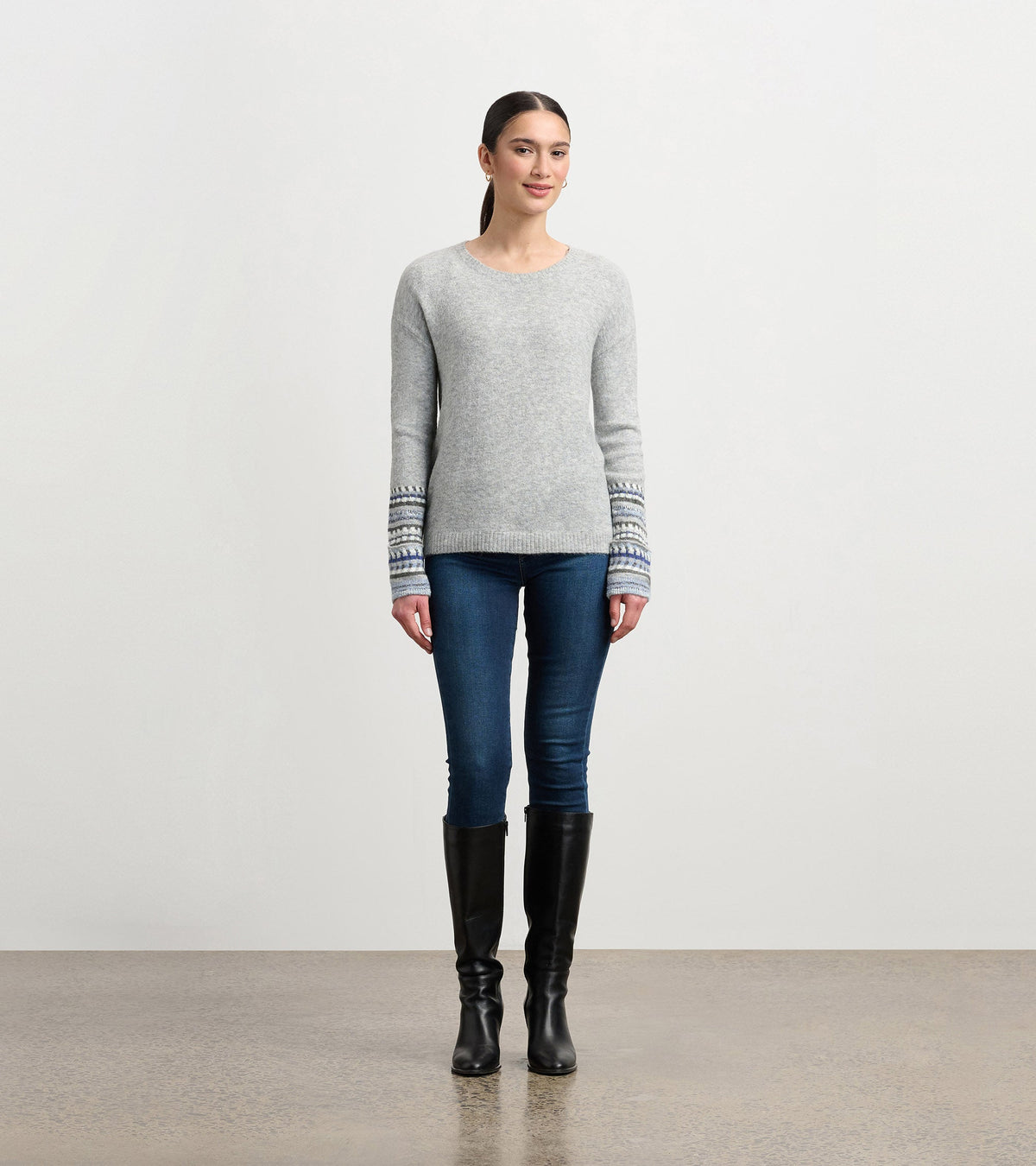 Jacquard Cuff Sweater - Grey Melange - Hatley Women