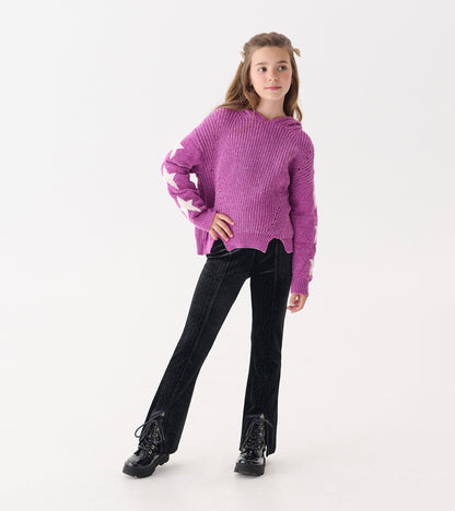 Girls Black Sparkle Wave Velour Flared Pants - Hatley Girls