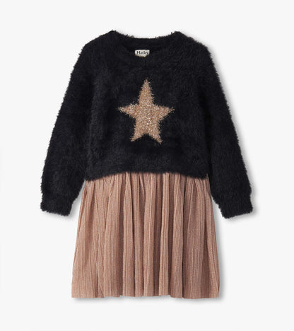 Girls Gold Star Mix Media Dress - Hatley Girls