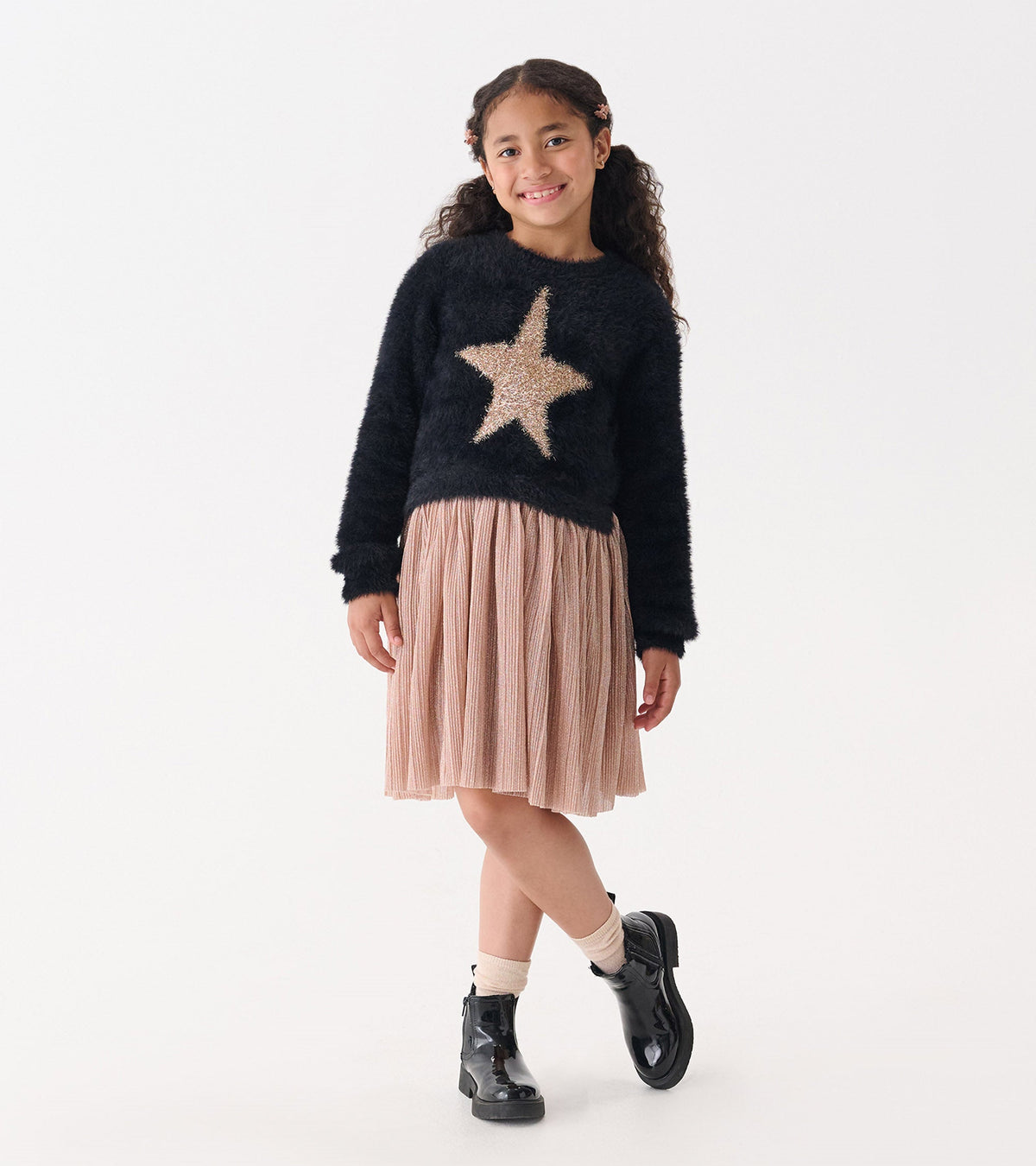 Girls Gold Star Mix Media Dress - Hatley Girls