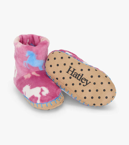 Girls Beautiful Horses Fuzzy Fleece Slippers - Hatley Girls
