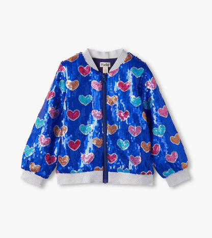 Girls Bursted Hearts Sequin Bomber Jacket - Hatley Girls