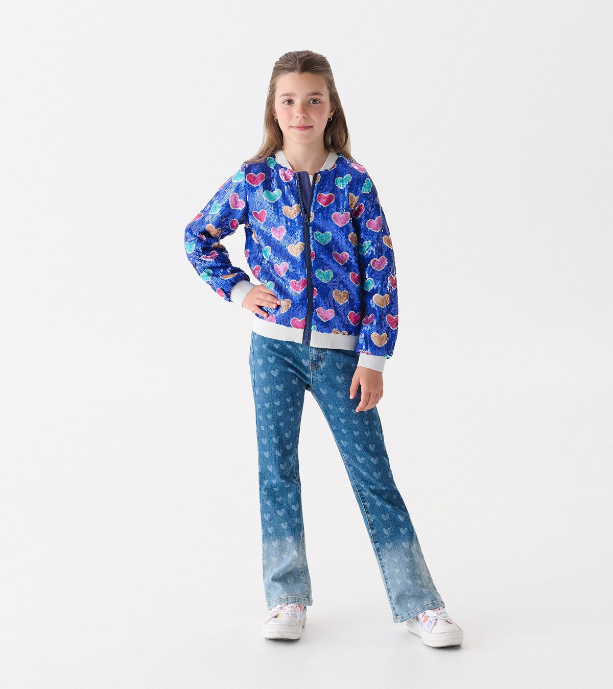 Girls Bursted Hearts Sequin Bomber Jacket - Hatley Girls