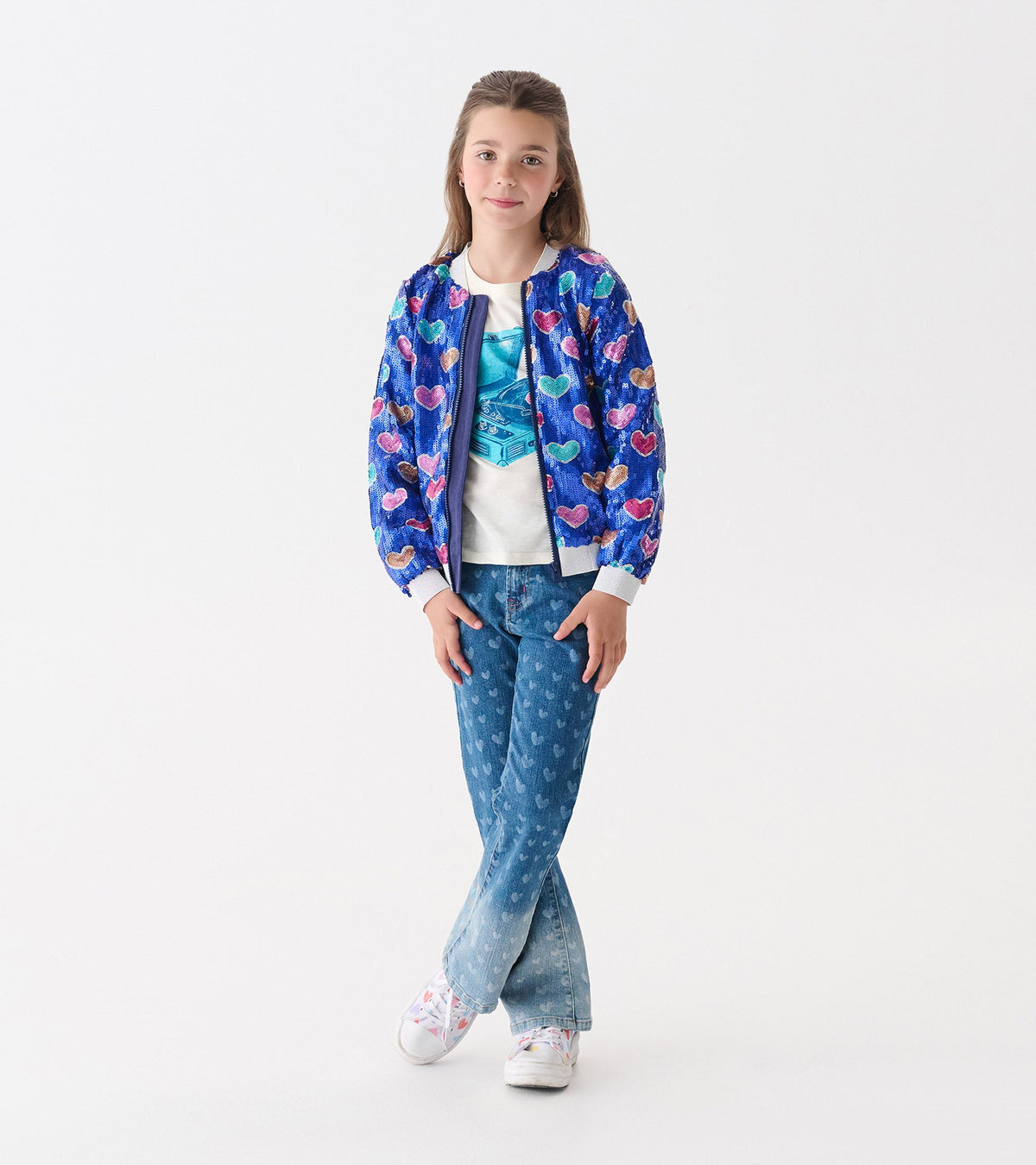 Girls Bursted Hearts Sequin Bomber Jacket - Hatley Girls