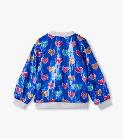 Girls Bursted Hearts Sequin Bomber Jacket - Hatley Girls