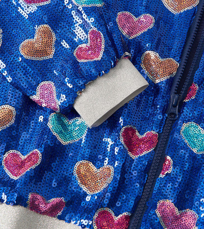 Girls Bursted Hearts Sequin Bomber Jacket - Hatley Girls