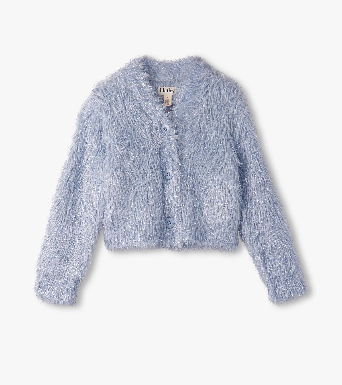Girls Glitter Heart Blue Metallic Cardigan - Hatley Girls