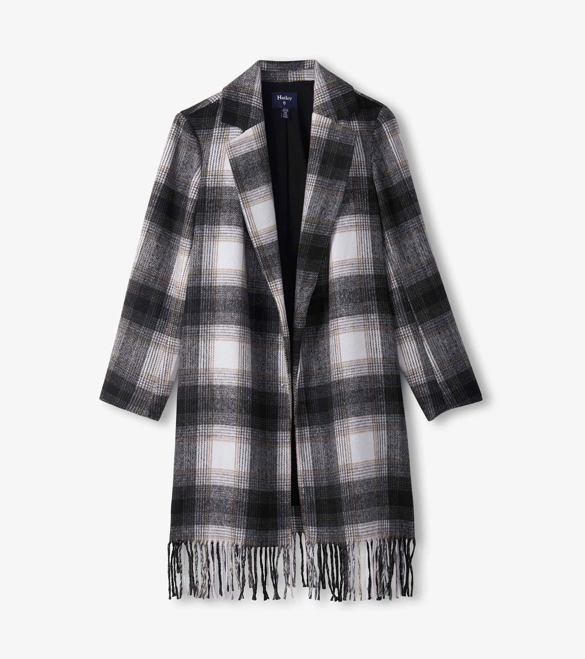 Fringe Jacket - Black and Taupe Plaid - Hatley Women