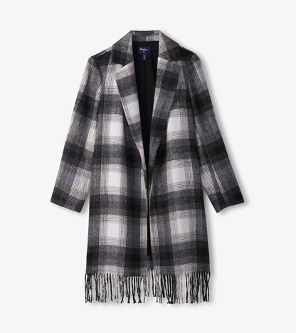 Fringe Jacket - Black and Taupe Plaid - Hatley Women