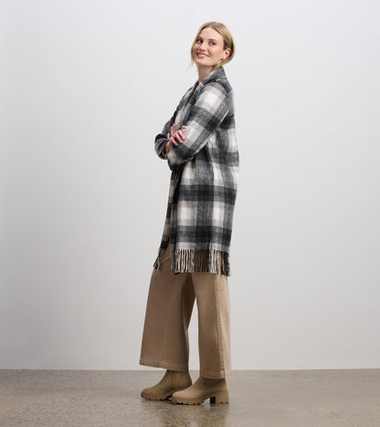 Fringe Jacket - Black and Taupe Plaid - Hatley Women