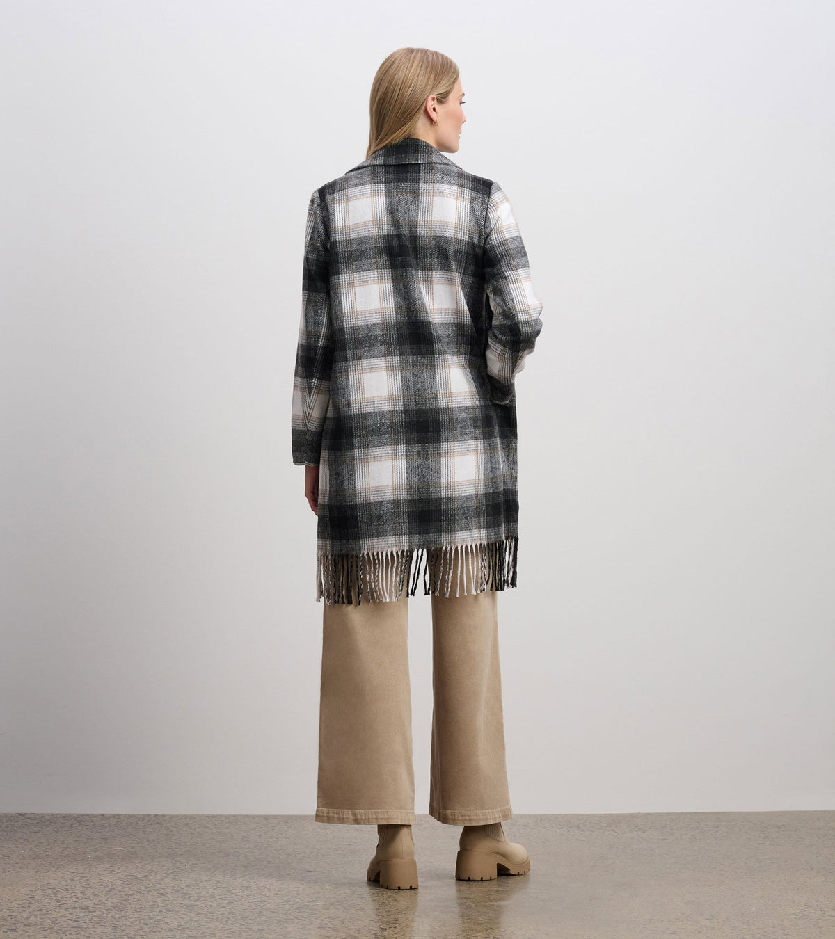 Fringe Jacket - Black and Taupe Plaid - Hatley Women