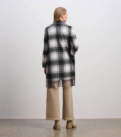 Fringe Jacket - Black and Taupe Plaid - Hatley Women