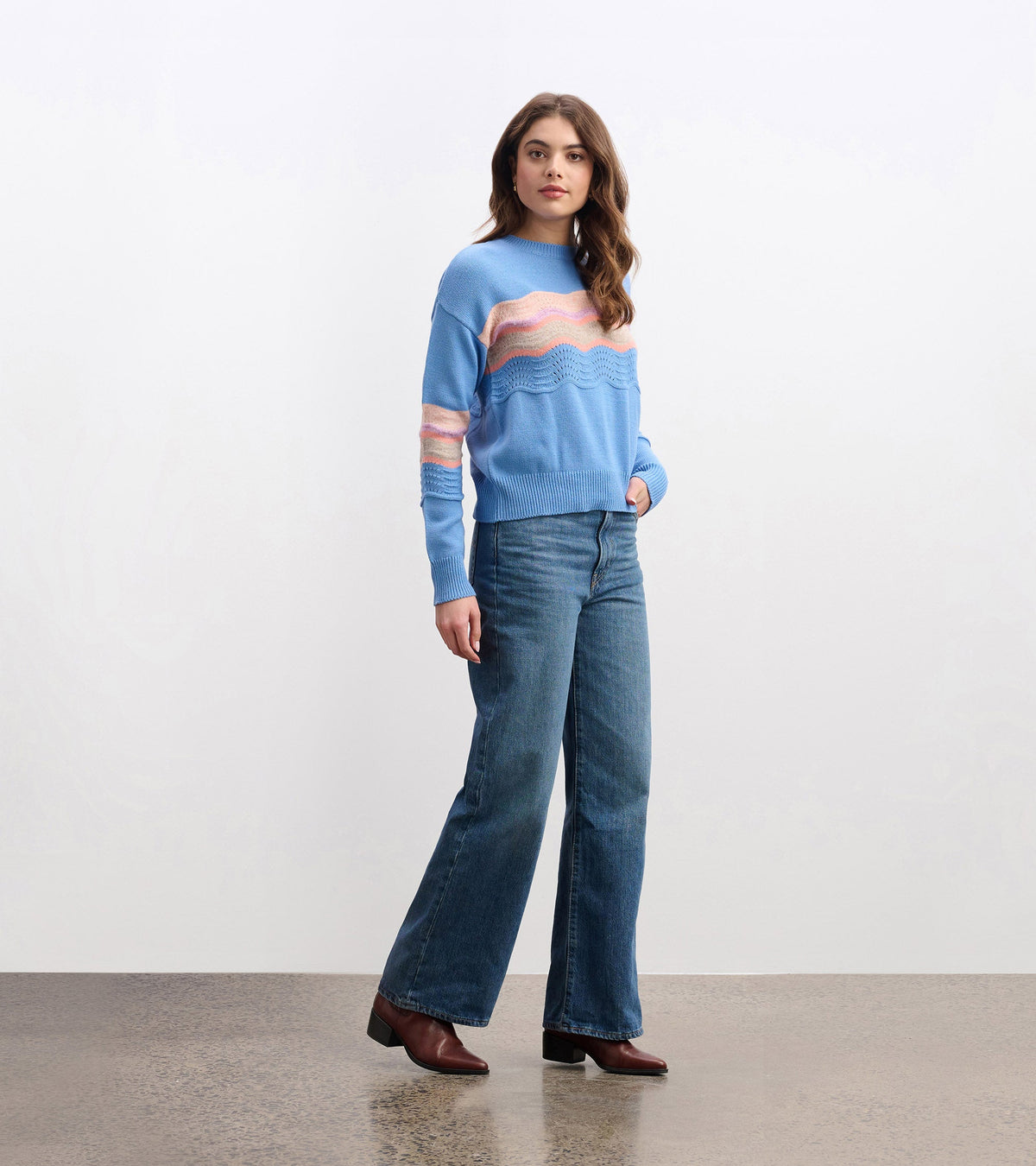 Pointelle Wave Sweater - Sky Blue Ripple - Hatley Women