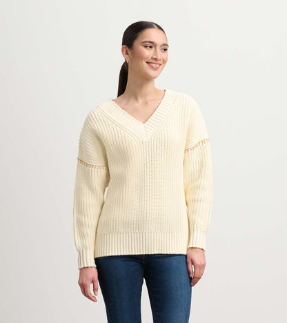 V-Neck Slouchy Sweater - Cream - Hatley Women