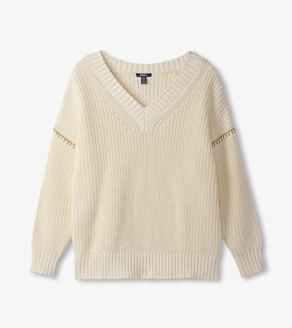V-Neck Slouchy Sweater - Cream - Hatley Women
