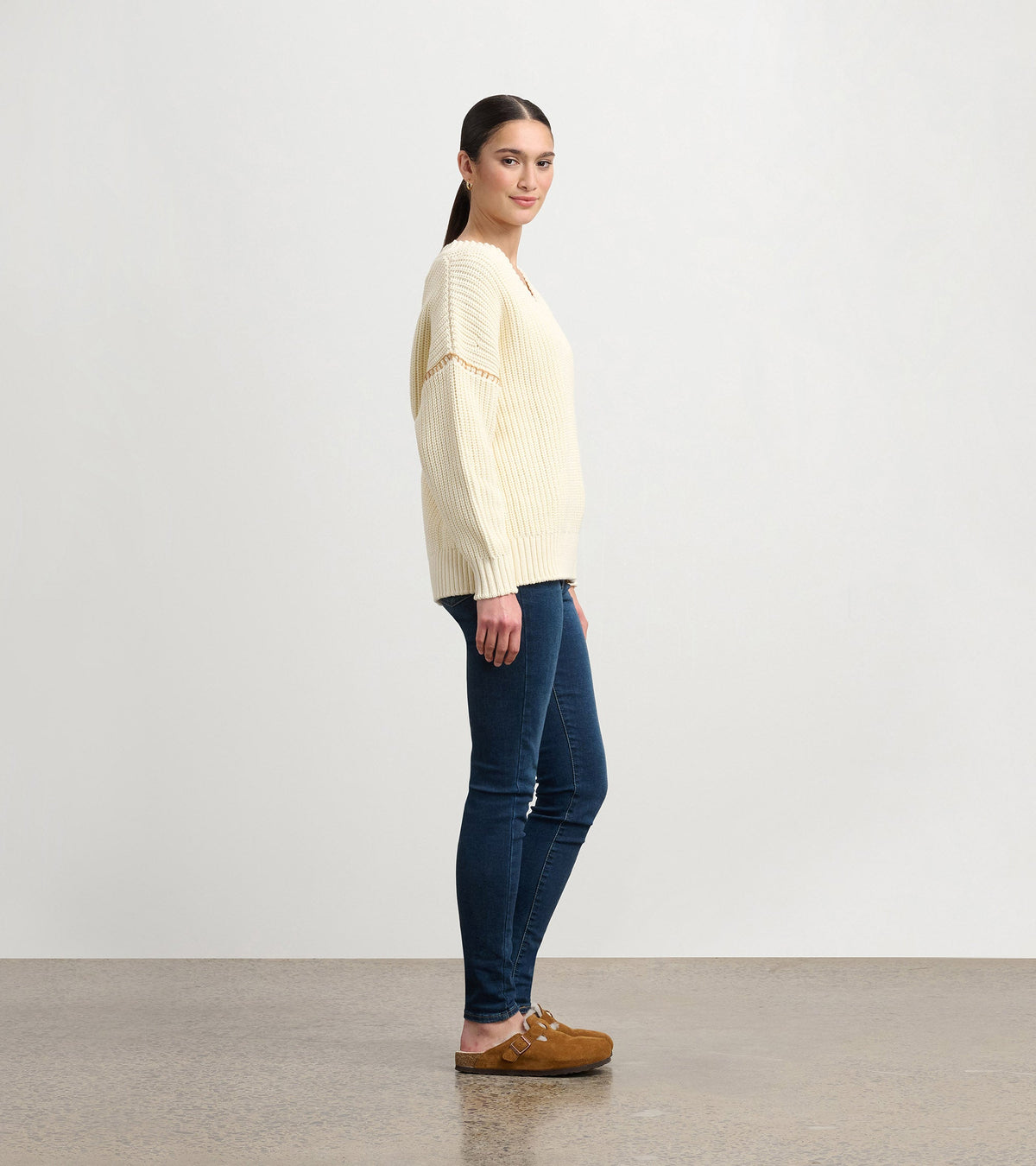 V-Neck Slouchy Sweater - Cream - Hatley Women