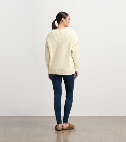 V-Neck Slouchy Sweater - Cream - Hatley Women