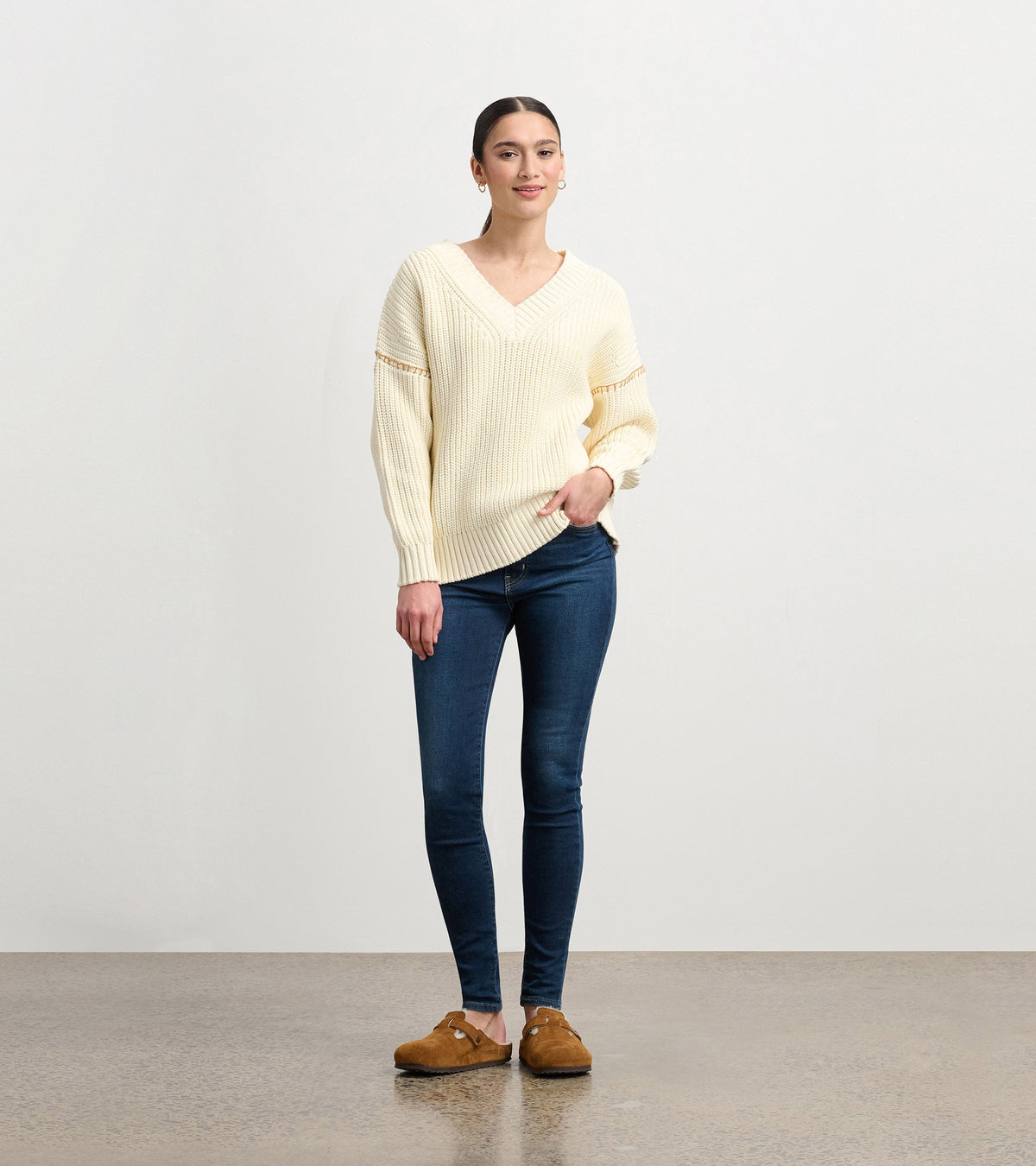 V-Neck Slouchy Sweater - Cream - Hatley Women