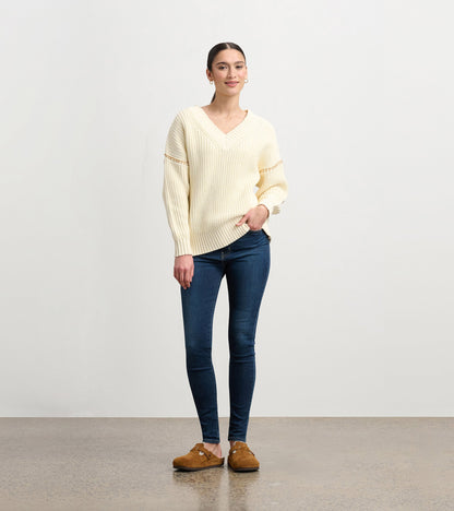 V-Neck Slouchy Sweater - Cream - Hatley Women