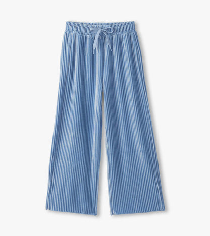 Girls Cornflower Blue Pleated Velour Relaxed Pants - Hatley Girls