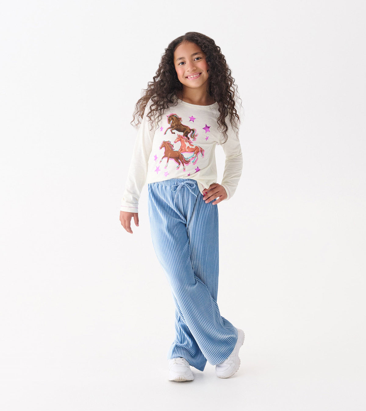 Girls Cornflower Blue Pleated Velour Relaxed Pants - Hatley Girls