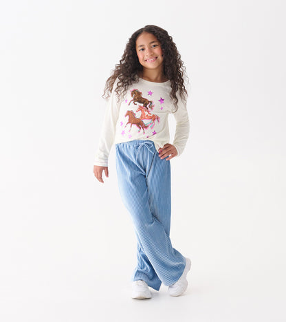 Girls Cornflower Blue Pleated Velour Relaxed Pants - Hatley Girls