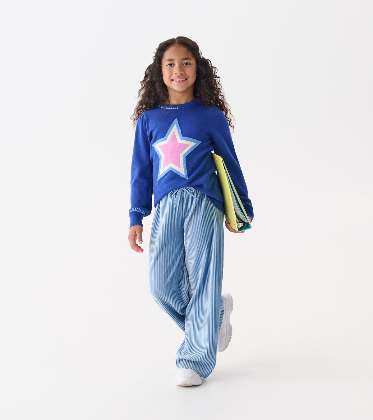 Girls Cornflower Blue Pleated Velour Relaxed Pants - Hatley Girls