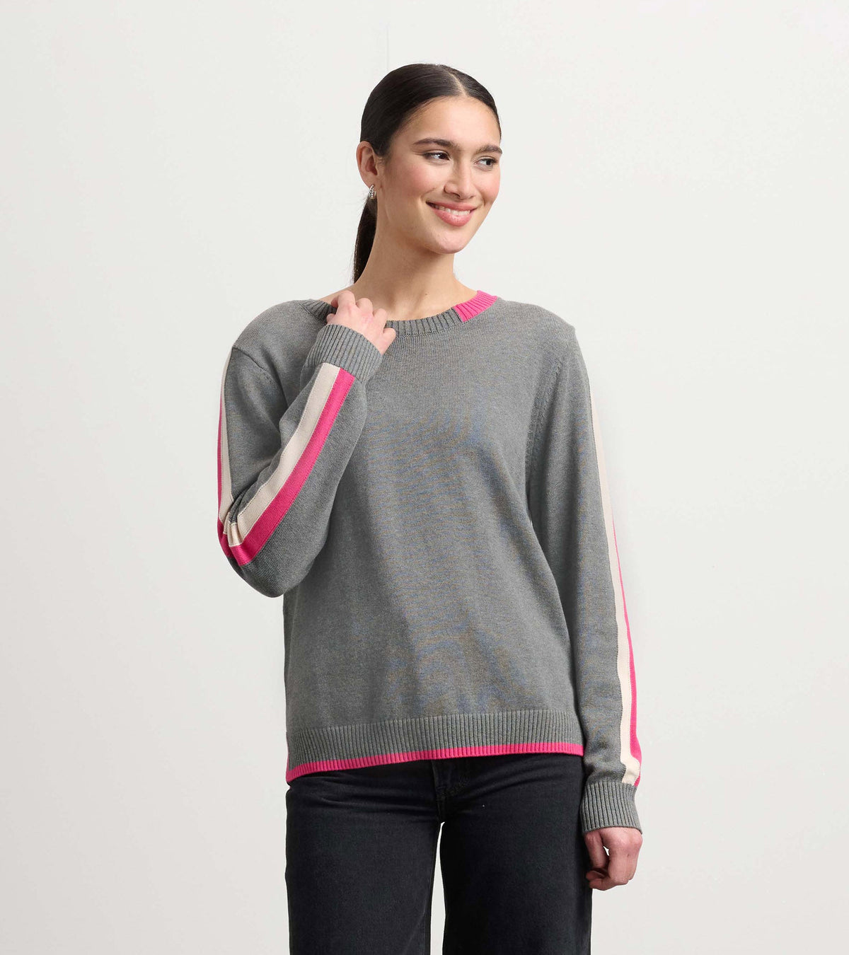 Contrast Trim Sweater - Charcoal - Hatley Women