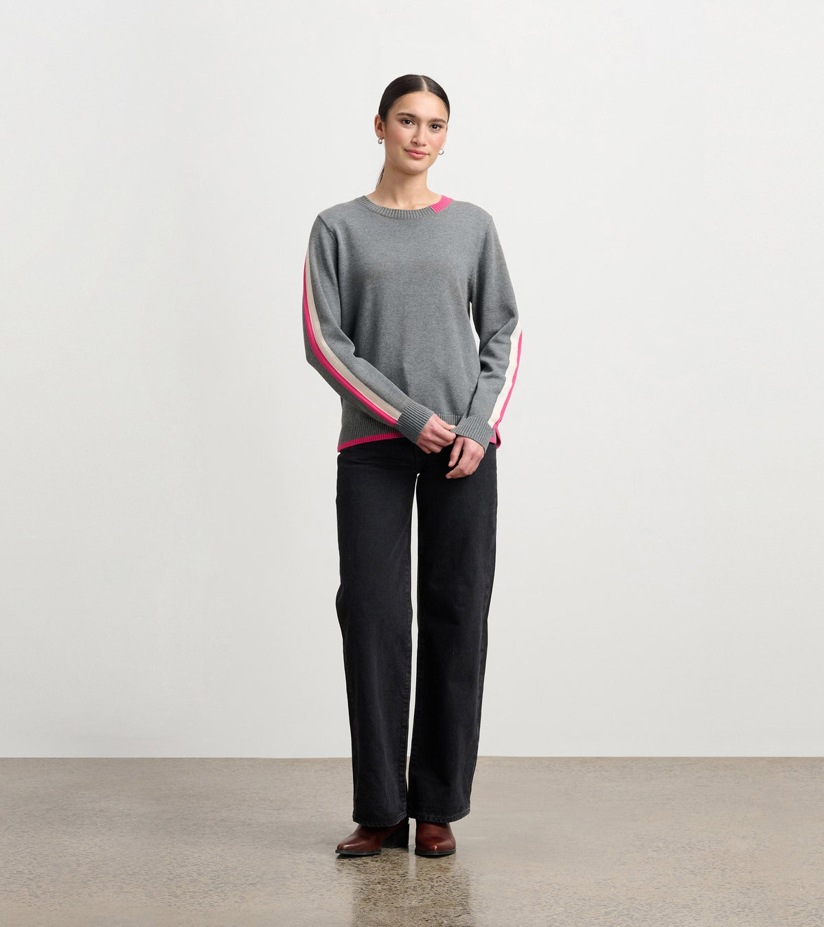 Contrast Trim Sweater - Charcoal - Hatley Women